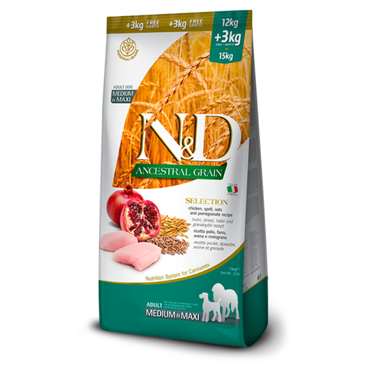 PROMO FARMINA Ancestral Poulet & Grenade Adulte MEDIUM/MAXI 12kg+3 🐕